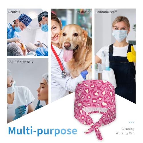 Image of Working Cap Scrub Cap with Sweatband Adjustable Unisex Women Tie Back Hat Nurse Surgical Caps