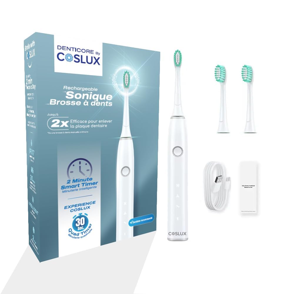 COSLUX Sonic Electric Toothbrush for Adults – 14,000 Micro-Brushes/Min, Rechargeable Ultrasonic Toothbrush with Timer, IPX7 Waterproof, 30 Days Battery Life, Includes 2 Brush Heads (White)-image-17