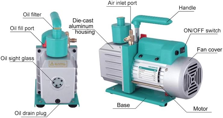 Miniatura 3 de Bomba de vacío de paleta rotativa, bomba de vacío de aire de 110 V, para aire acondicionado, sistemas refrigerantes y HVAC, mantenimiento de aire