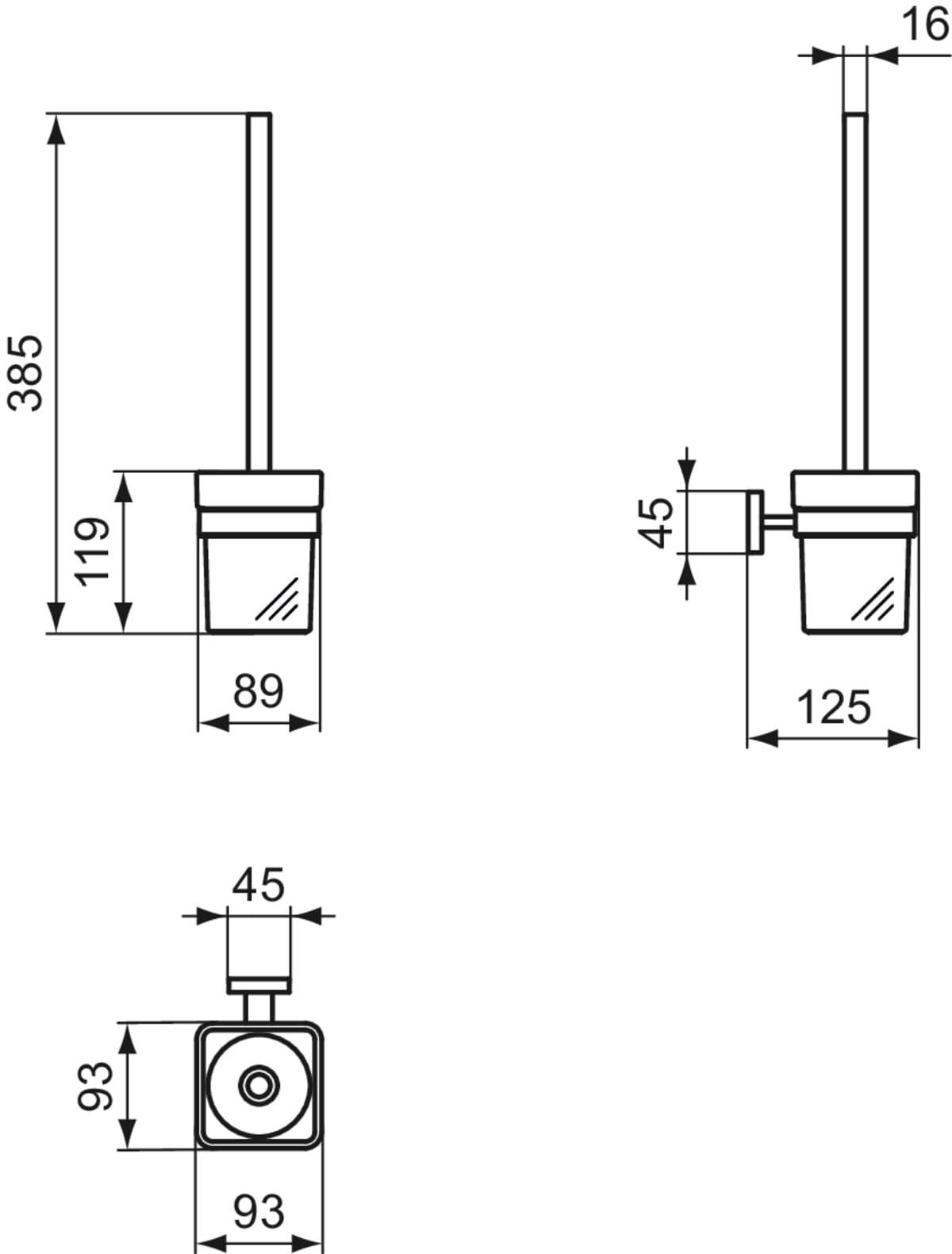 Ideal Standard – IOM Square Set de Accesorios, Compuesto por Portarrollos de Papel y Juego de cepillos, Cristal extraíble, Fijación Oculta y fácil Montaje, Soporte de Metal, Cromo
