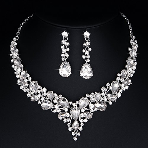 Molie Bridal Austrian Crystal Necklace And Earrings Jewelry Set Gifts Fit With Wedding Dress(Clear) #TOP1