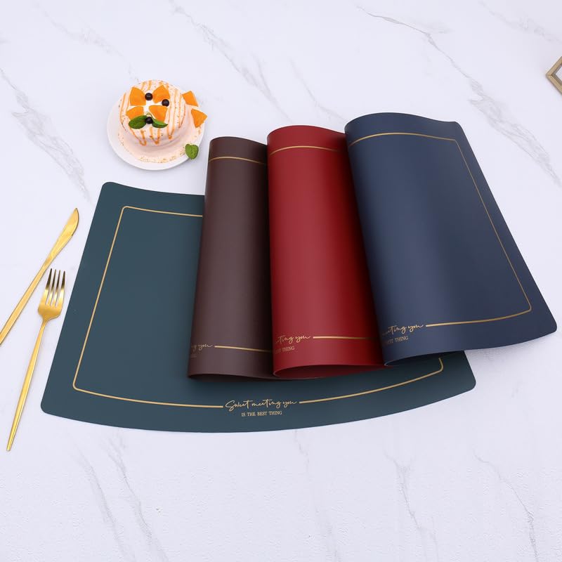 Alfombrillas de Comedor, Juego de 6 Manteles Individuales y Posavasos de Cuero de Doble Cara Manteles Individuales y Posavasos de Cuero Manteles Individuales en Forma de Abanico Lavables Resi