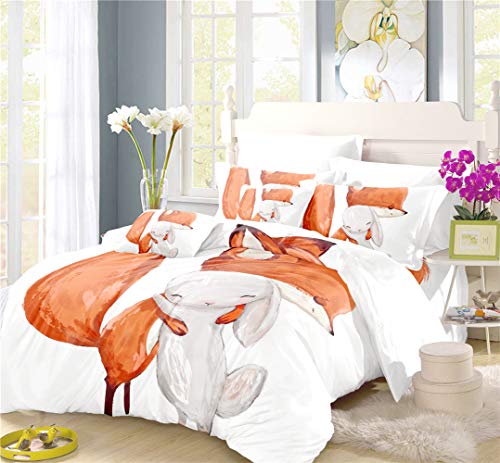 NYLIN Parure De Lit Renard Housse De Couette Aquarelle Paresseux Mignon forêt,1 Et 2 Personnes Lit 135/140/200/220,2/3/4 PCS Housse De Couette/Taies d'oreiller/Drap (Super King-220×260cm-3 PCS,01) Cover