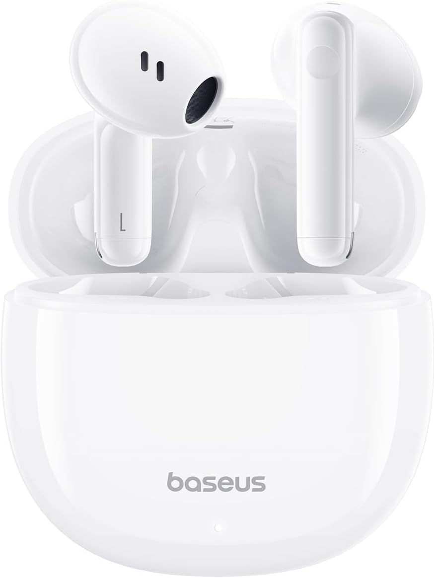 Baseus Bowie E13 TWS Earbuds Bluetooth 5.3 Wireless Earphones, 30H Playtime, 12mm Drivers, 0.06s Low Latency, Fast Charging, App Control, Custom EQ, Touch Controls, for Gaming, Music, Calls – White