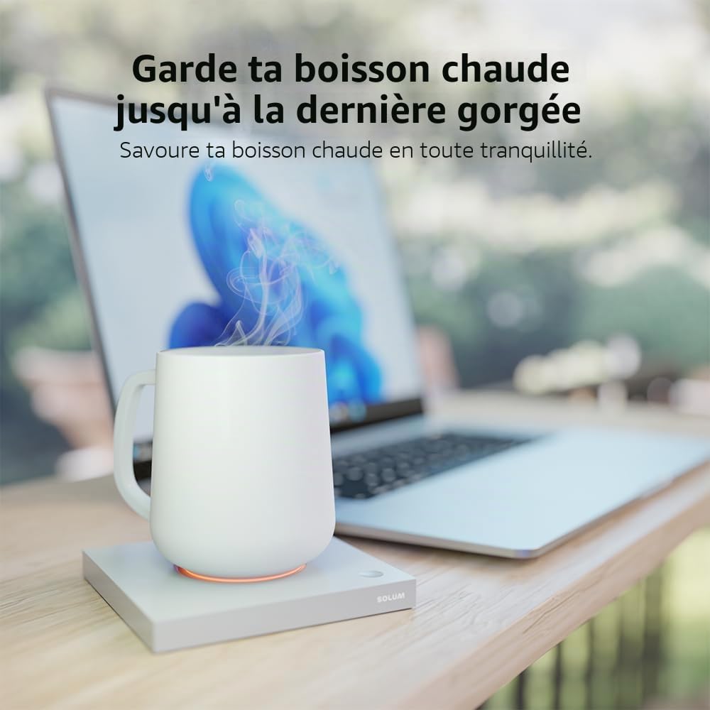 SOLUM Smart Warmer, Tasse chauffante, Blanc, 440 ML, 2 Heures de Fonctionnement sans Fil, pour Le Bureau et la Maison