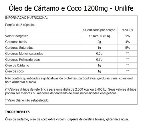 Óleo de Cártamo e Coco 1200mg - 3 unidades de 120 Cápsulas - Unilife