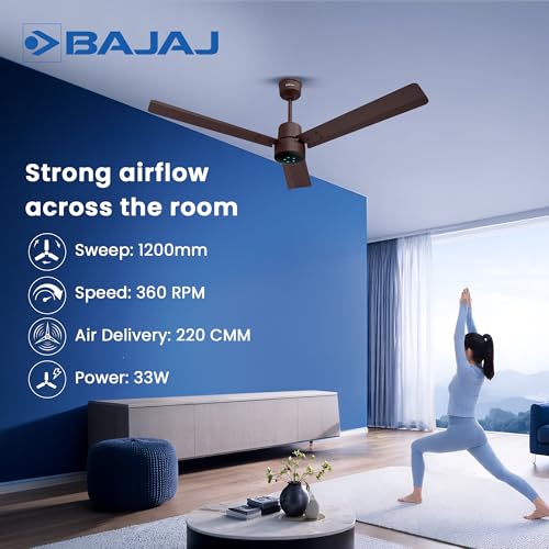 Image of Bajaj Classico Sleek Neo 5S 1200MM BLDC Ceiling Fan with Remote|LED speed indicator|BEE 5 Star Rated Energy Efficient|Power Saving|Sleek Compact Design|High Air Delivery|2Yr Warranty|Red Walnut