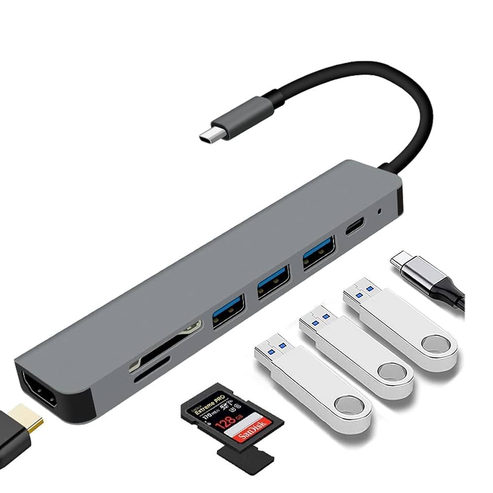 USB C Hub Multiport Adapter,7 in 1 Portable Space Aluminum