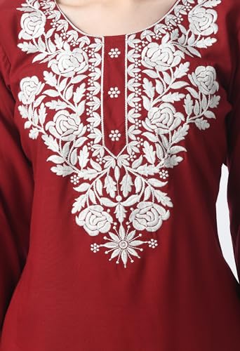 Image of LIBOZA Kurti for Women - Short Chikankari Kurtis for Girls, Lakhnawi Tunic Top Kurta Design for Ladies, Woman Ethnic Kurthis & Shirt with Sleeve