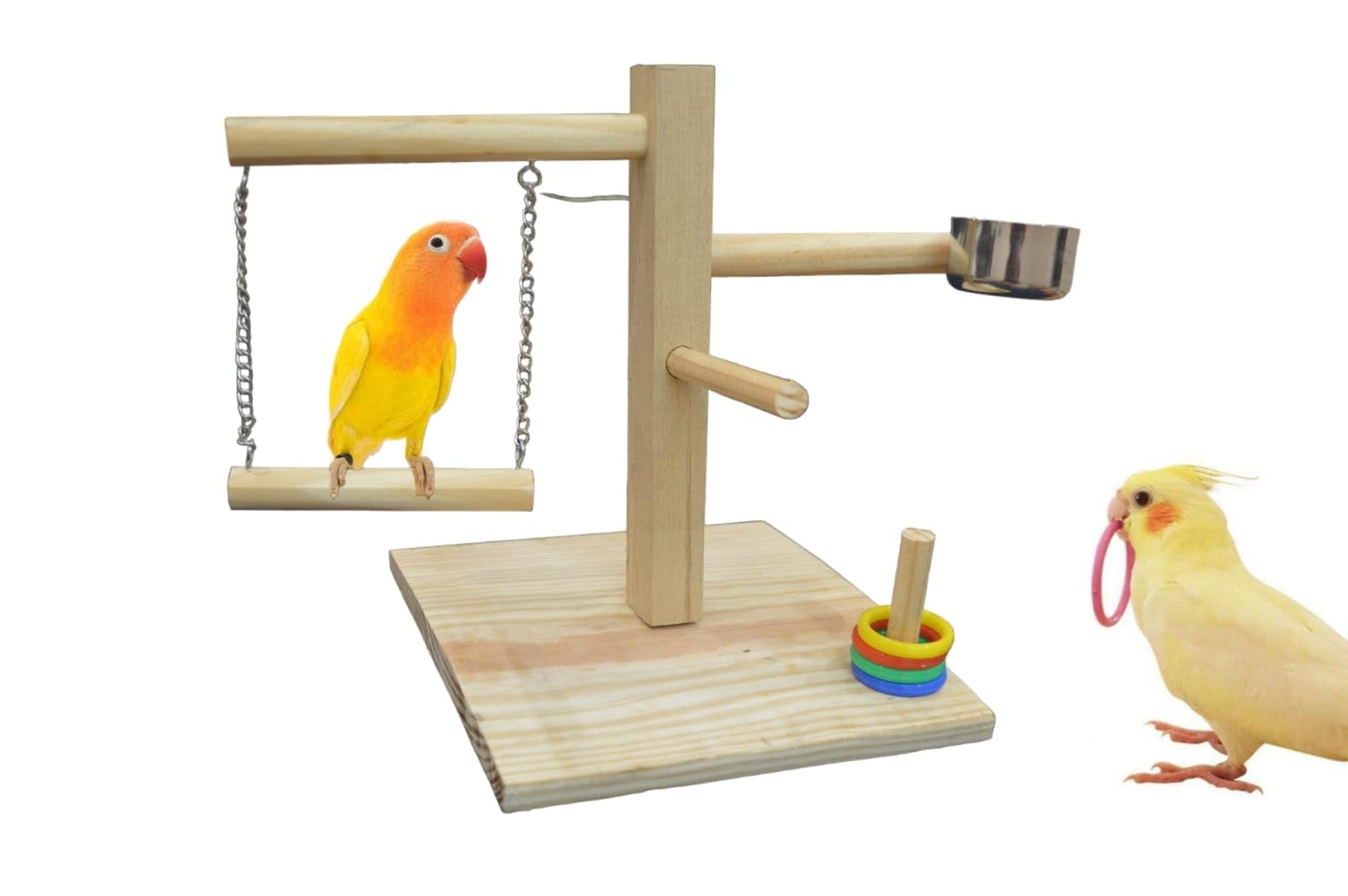 Poonch Wooden Bird Playing Stand on Single Pillar with Swing Feeder Bowl Multiple perches and Ring Game for Budgies cockateil Lovebird and Other Parakeet (B0CS39F1GN) Amazon Price History, Amazon Price Tracker