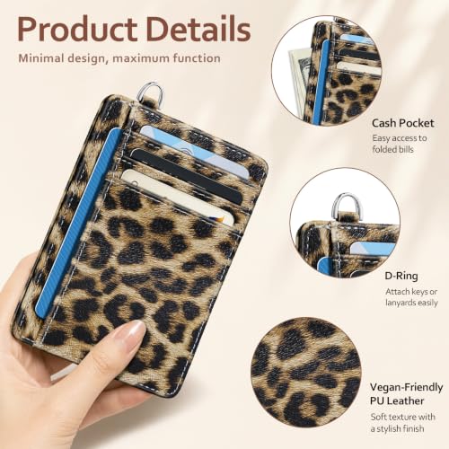 Image of Coco Rossi Leopard Wallet Women Slim Credit Card Holder with Keychain | Chic Wallets, RFID Blocking, ID Case, Paper Money Pocket, Cute Small, Womens Girls Gift, Cheetch Print