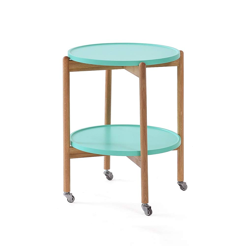 Table d'angle créative nordique en bois vert à roulettes