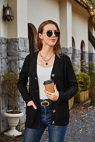 Image of Womens Cardigan Sweaters Cable Knit Sweater 2026 Fall Winter Chunky Open Front Button Down Coats with Pockets