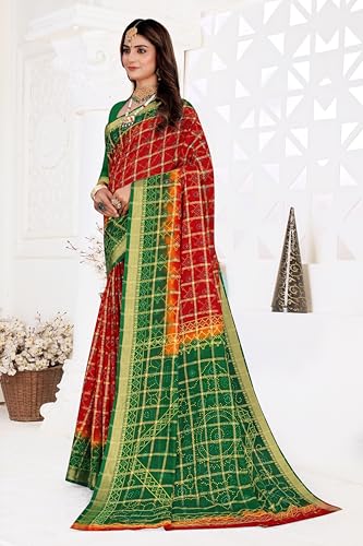 Tamaira Fashion Women's Gharchola Bandhani Printed Pure Cotton Mulmul Saree Without Blouse Piece