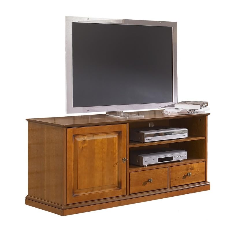 Meuble TV Bar Merisier 60 Pouces 4 Niches roulettes L 134.9 H 58.7 P 46.5 cm