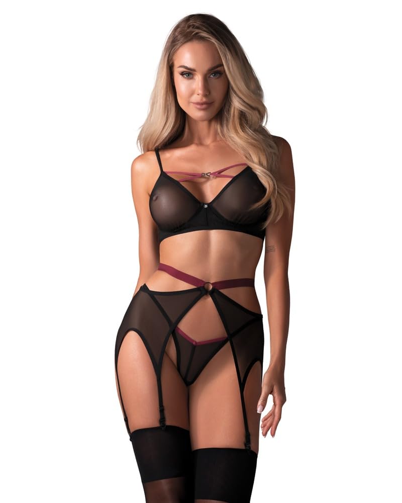 Obsessive Novenes Dessous-Set, Schwarz, XL/XXL
