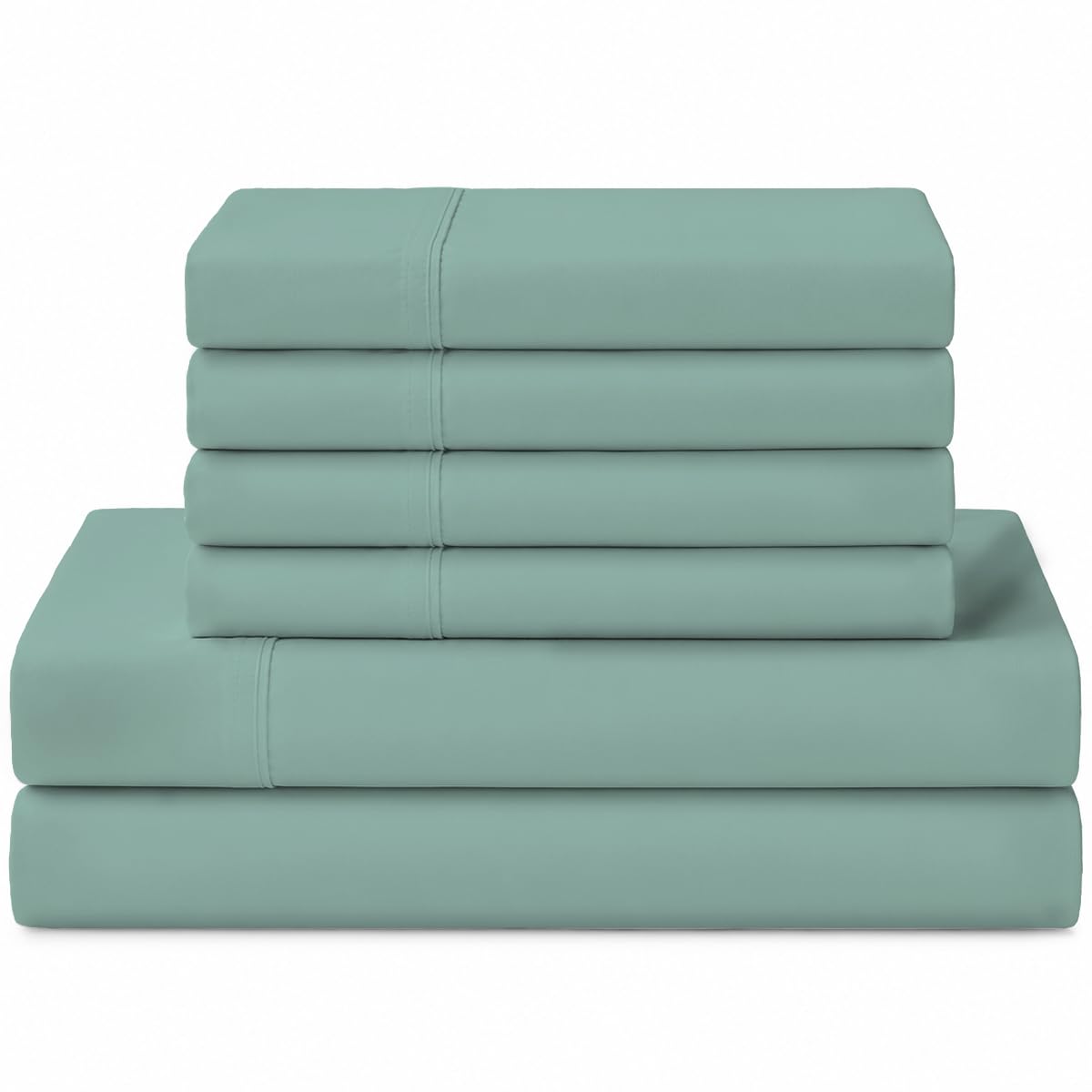 Linen Home 100% Cotton Percale Sheets King Size, Aqua Blue, Deep Pocket, 6 Pieces Set- 1 Flat, 1 Fitted and 4 Pillowcases, Crisp Cool and Long Staple Strong Bed Linen