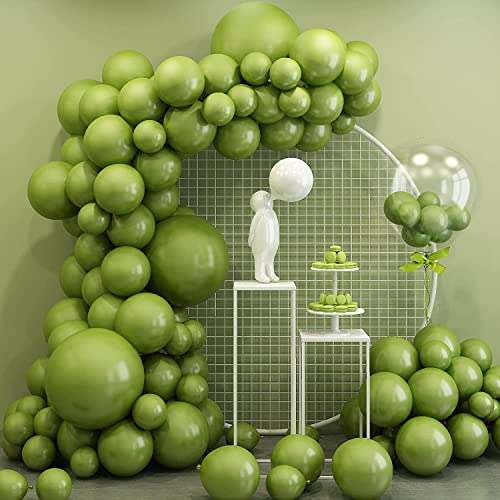 Image of Olive Green Retro Balloon Garland Kit 50 Pcs - Solid Olive Green Balloons Garland for Birthday, Baby Shower, Welcome Baby, Anniversary & Jungle Theme Party Decoration