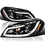 Spec-D Tuning LED Jet Black Projector Headlights + Signal Lamps Compatible with 2006-2013 Chevy Impala, 2006-2007 Chevy Monte Carlo Left + Right Pair Headlamps Assembly