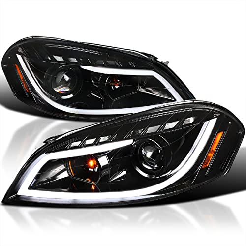 Spec-D Tuning LED Jet Black Projector Headlights + Signal Lamps Compatible with 2006-2013 Chevy Impala, 2006-2007 Chevy Monte Carlo Left + Right Pair Headlamps Assembly