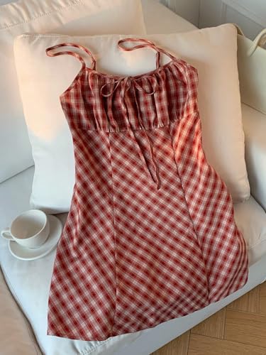 Robe d'été à carreaux avec bretelles spaghetti légères