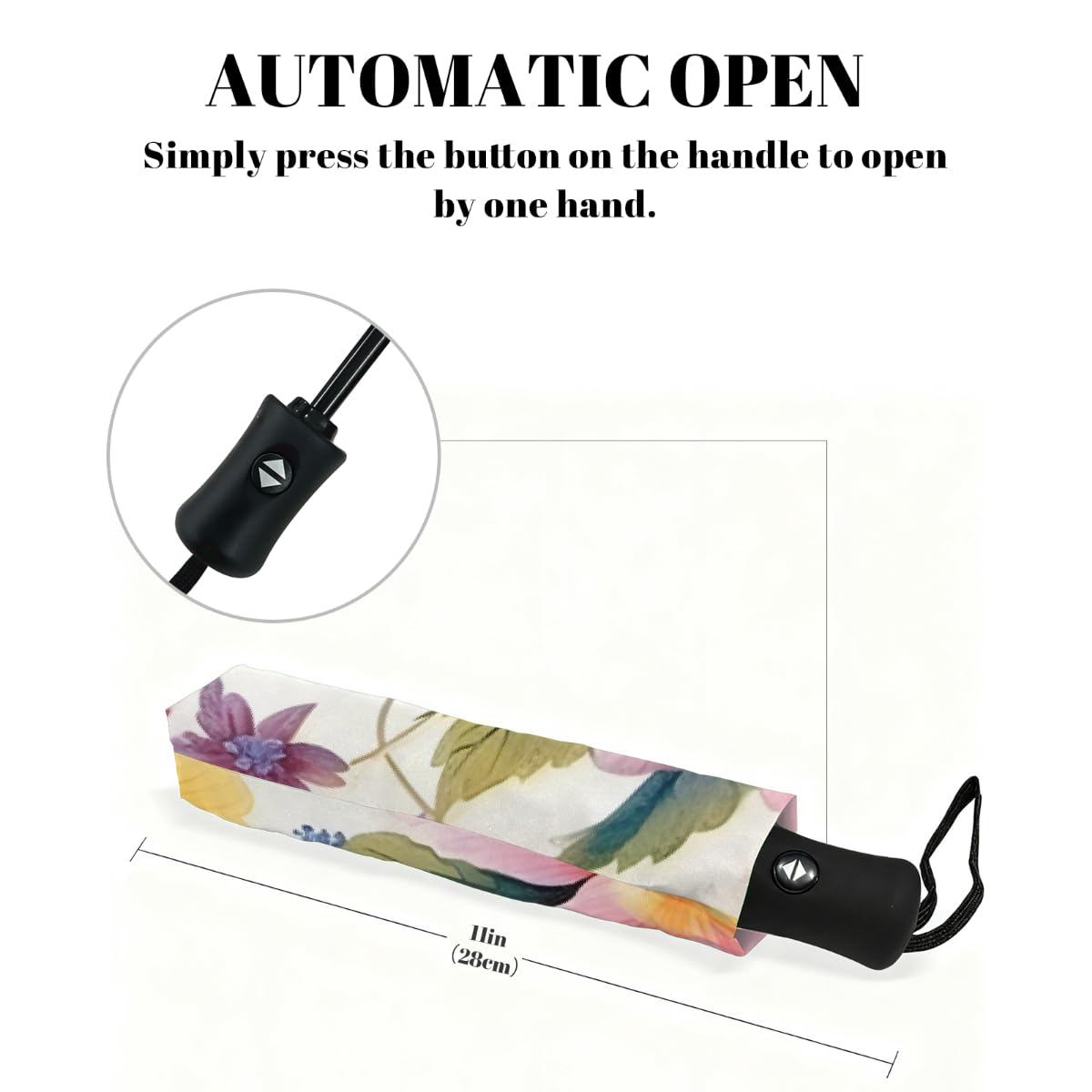 Ombrello pieghevole con fiori di ibisco, ombrello da viaggio, compatto, antivento, impermeabile, con protezione UV, rivestimento nero, leggero, 8 costole, portatile, per pioggia e sole