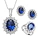Produktbild Outflower Luxuriöser großer Ring aus Edelsteinen / Halskette / Ohrringe Set für Damen Schmuck Set Brautschmuck Set (Königsblau)