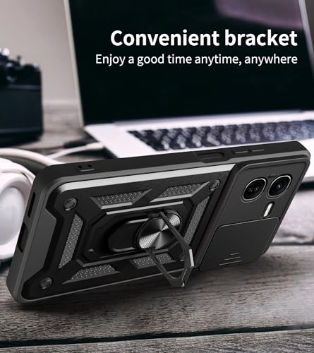 Image of SPAZY CASE Plastic Iqoo Z9X 5G Back Cover|Heavy Duty Hybrid Case with 360 Degree Rotating Finger Ring Holder + Slider Shutter Camera Protection Case for Iqoo Z9X 5G 5G-Black