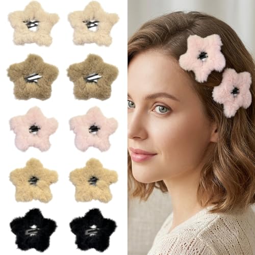 10 Pcs Fuzzy Star Hair Clips for Women Y2K Kawaii Hair Clips Star Barrettes Plush Hair Accessories Gyaru Accessories Cute Fluffy Stars Clips Hair Snap Barrettes Cutecore Gyaru Aesthetic