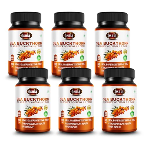 Image of Sea Buckthorn Extract Capsules 500 Mg | Berry Powder Capsule | Rich Source of Vegan Omega 3 6 7 & 9, Supports Digestions, Cardiovascular Health & Liver Detox - 60 Capsules (Pack of 6)