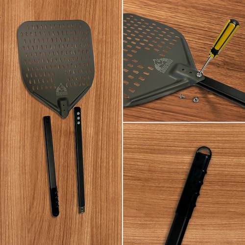 Image of Chicago Brick Oven Perforated Pizza Peel - 12 inchx15 inch Anodized Aluminum Pizza Steel, 32 inch Handle, 47 inch Overall Length - Ideal Pizza Turning Peel for Pizza Oven, Brick Oven, Baking Bread