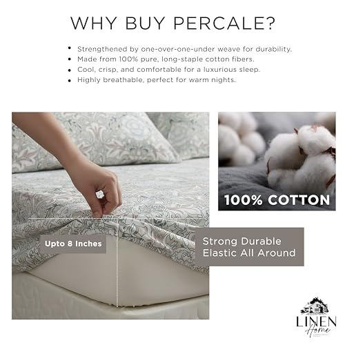 Image of Linen Home Cotton Percale Fitted Bedsheet Set SingleXL Size Damask Brown