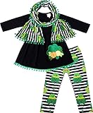 Baby Toddler Little Girls St. Patricks Day Shamrock Clover Outfits - Tunic Leggings Scarf 3-Piece Set…