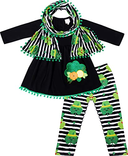 Baby Toddler Little Girls St. Patricks Day Shamrock Clover Outfits - Tunic Leggings Scarf 3-Piece Set…
