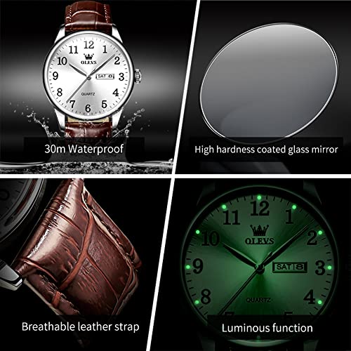 Image of OLEVS Watch Men Mens Watches Watches for Men Leather Band Classic Brown Leather Watch Men, Analog Watch Men, Black Mens Leather Watch, Dress Waterproof Large Face Mens Watch,Relojes para Hombres Watch
