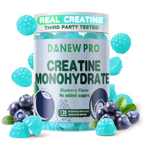 DANEW Pro Creatine Monohydrate Gummies 5000mg for Men & Women, Creatine Monohydrate for Muscle Strength, Muscle Builder, Energy Boost, Pre-Workout Supplement(120 Count)-Blueberry Flavor
