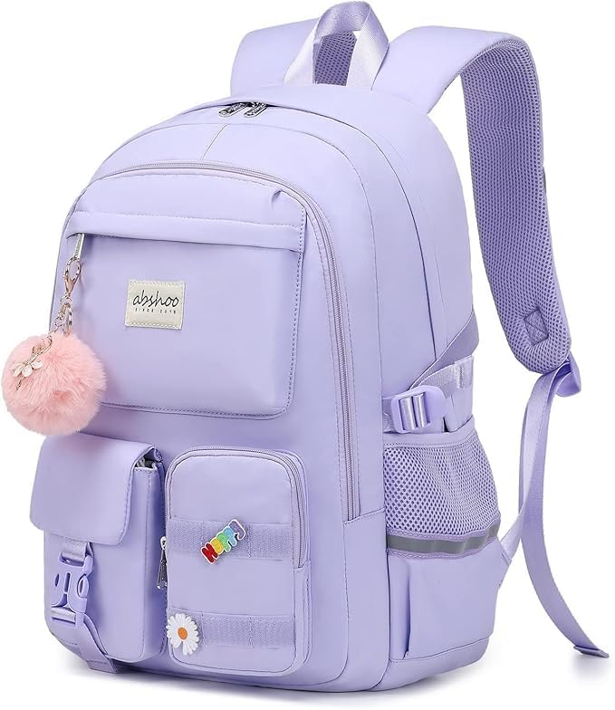 Image of Girls School Backpack with Small Zipper Pouch Fashion Nylon Backpack Multi Compartment Large Capacity Bag with Padded Shoulder Straps & Handle for School Travel Camping College