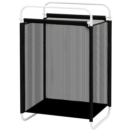 STO STO Laundry Hamper, 75L Laundry Basket with Vinyl Mesh Bag, Lightweight Portable Dirty Clothes Hamper, Laundry Bin with Metal Frame for Laundry Room, Bedroom, Closet and Dorm, Black Mesh