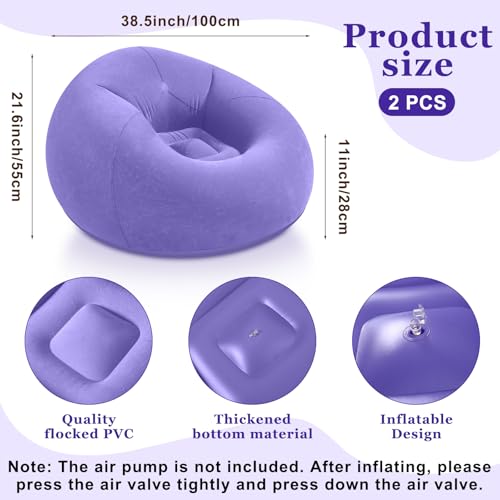 Image of Realspring Inflatable Bean Bag Chairs Outdoor Blow up Camping Chairs Inflatable Lazy Sofa Folding Portable Bean Bag Loungers Couch for Movie Night(Light Purple,2 Pcs)