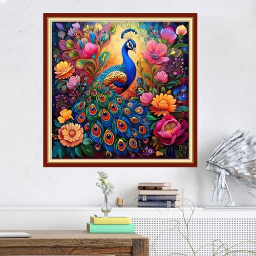 Image of Magxvouy Cross Stitch Kits Stamped Full Range of Embroidery Kits,Cross Stitch Patterns Needlework Kits for Beginners 11CT Printed Kits&Flower Peacock 18x18 inch