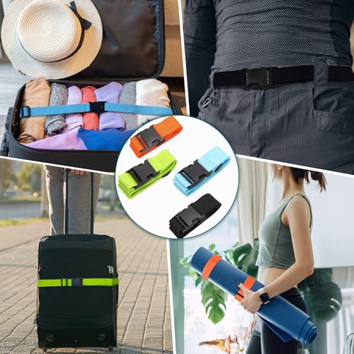 Image of FuninCrea 2 PCS Luggage Straps, 180*2.5cm Adjustable Buckle Straps Suitcase Strap Belt with Quick-Release Buckle Travel Suitcase Belt Bag Strap Accessories for Luggage Tent Backpack (Orange + Green)