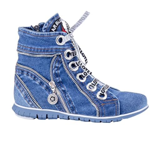 Jeans Boots Shoes, Handmade Women's Sports Boots, Flat-soled Short Sports Boots, Birthday Gift (8, Blue)