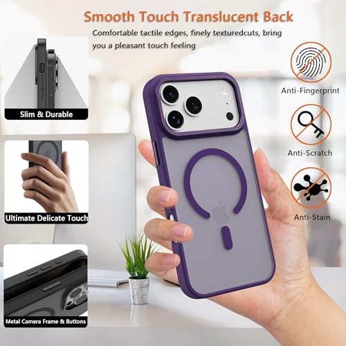 Image of Magnetic for iPhone 17 Pro Max Phone Case, [Compatible with MagSafe], Screen Protector X1, [Military Grade Drop Protection],Matte Finish,Slim,Shockproof,Protective (purple, iPhone 17 PRO max)