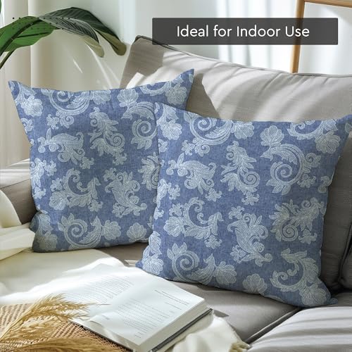 Image of Encasa XO Chambray Cotton Floral Cushion Covers | Red (Set of 2) I 16 inchx16 inch (40x40 cm) I Covers Only, No Insert I Decorative Floral Square Pillowcase I Machine Washable