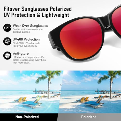 Image of HAOLOTA Fit Over Glasses Sunglasses for Women Polarized | Over Glasses Sun Glasses, UV400 Polarized Lens, Trendy Cat Eye Sunglasses, Lightweight and Flexible, Driving, Daily Use