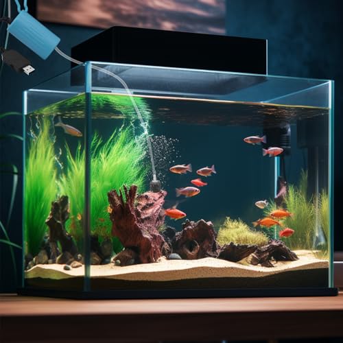 Image of 6 PCS /Set Mini Adjustable Quiet USB Nano Air Pump, Air Stone with Airline Tubing, Check Valve and Hanging Buckle for Aquarium Fish Tank Outdoor Fishing (9319)