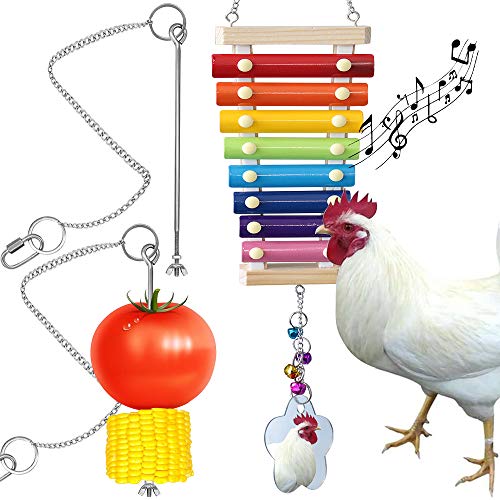 Huhn-Xylophon-Spielzeug, Hühner-Spielzeug mit 8 Metallschlüsseln, Gemüse-Futterstation für Hühner, Hühnerstall, Pecking…