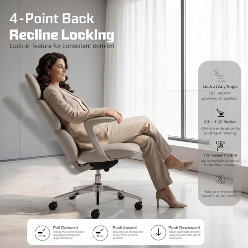 Image of DROGO Cloud Ergonomic Office Chair for Work from Home | Premium Vegan Leather with 3-Section High Backrest Cushion | Computer Chair with 4 Recline Tilt-Lock Positions & Heavy Duty Metal Base (Grey)