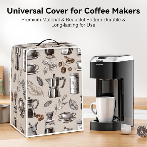 Image of Universal Coffee Maker Cover, Durable Polyester Lightweight Long-Lasting Dustproof Cotton Blend Appliance Protector for Kitchen Countertops (Gray and Brown)