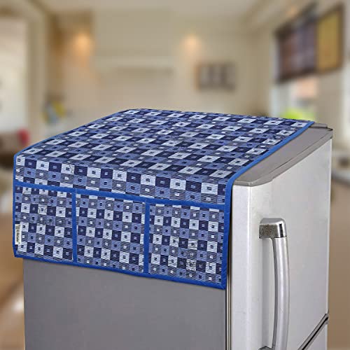 Image of Cotridge 3-Layered Fridge Top Cover /Refrigerator Cover With 6 Utility Pockets (Color-Blue, Size-39x21 Inches)